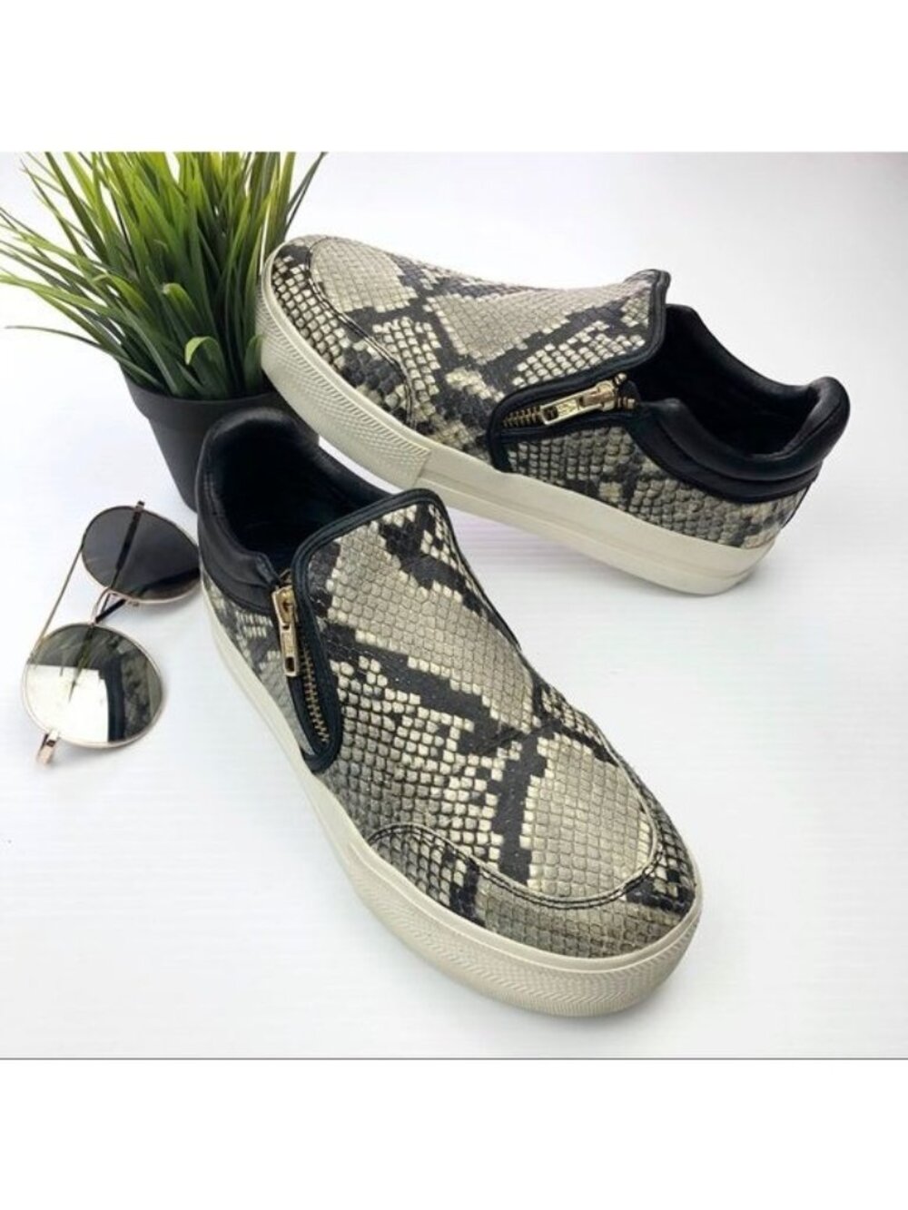 Ash Jordy black and gray Snake-Print leather platform Sneakers 6.5